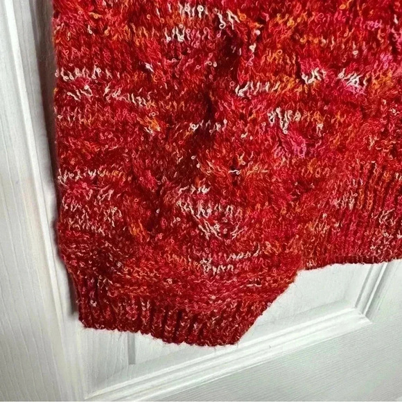 Time And  Tru Cable Knit Sweater V-Neck Orangeish-Red Size Large - Picture 14 of 16